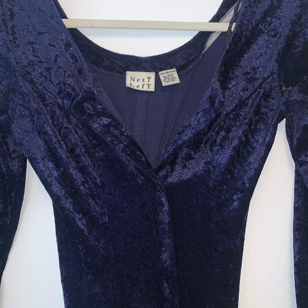Next Left full button down velvet fabric with adjustable string down the back